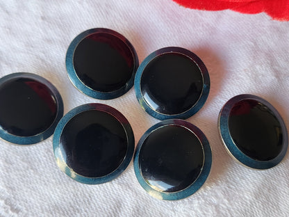 Lot 6 boutons vintage en métal argenté bleu 2 cm ref 3915