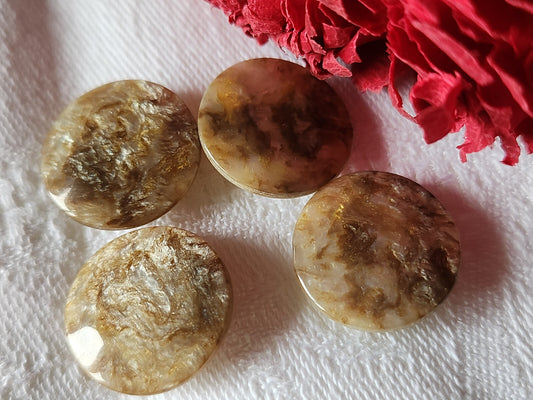 Lot  4 superbes boutons vintage marron jaspé 1,8 cm pied ref 3134