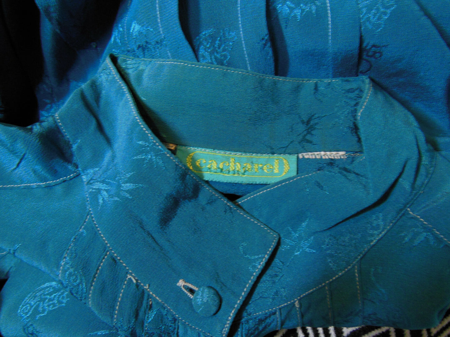 Pur vintage haut tunique Cacharel bleu paon lumineux 40/42? ref PORT