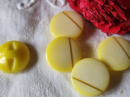 Lot 5 jolis boutons vintage jaune inclusion doré 2,3 cm pied ref 842