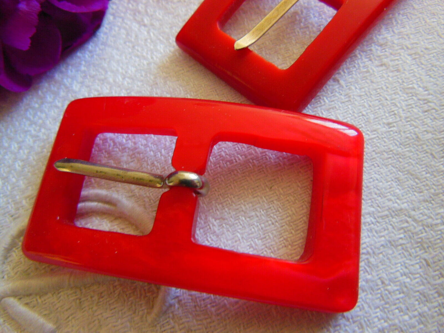 Duo boucles de ceinture vintage rouge rectangulaire ME2AA 