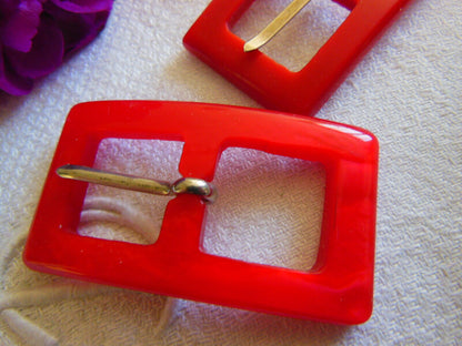 Duo boucles de ceinture vintage rouge rectangulaire ME2AA 