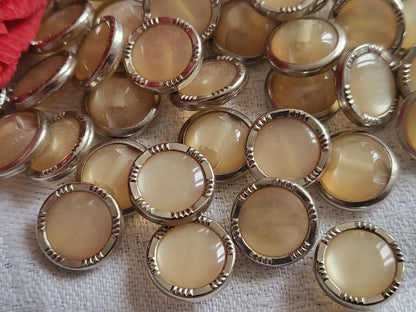 Lot 20 petit boutons vintage lumineux beige/marron metal à pied  1,2 cm ref 1439