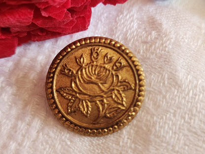 Bouton ancien en métal doré motif rose fleur collection 2 cm ref 5141