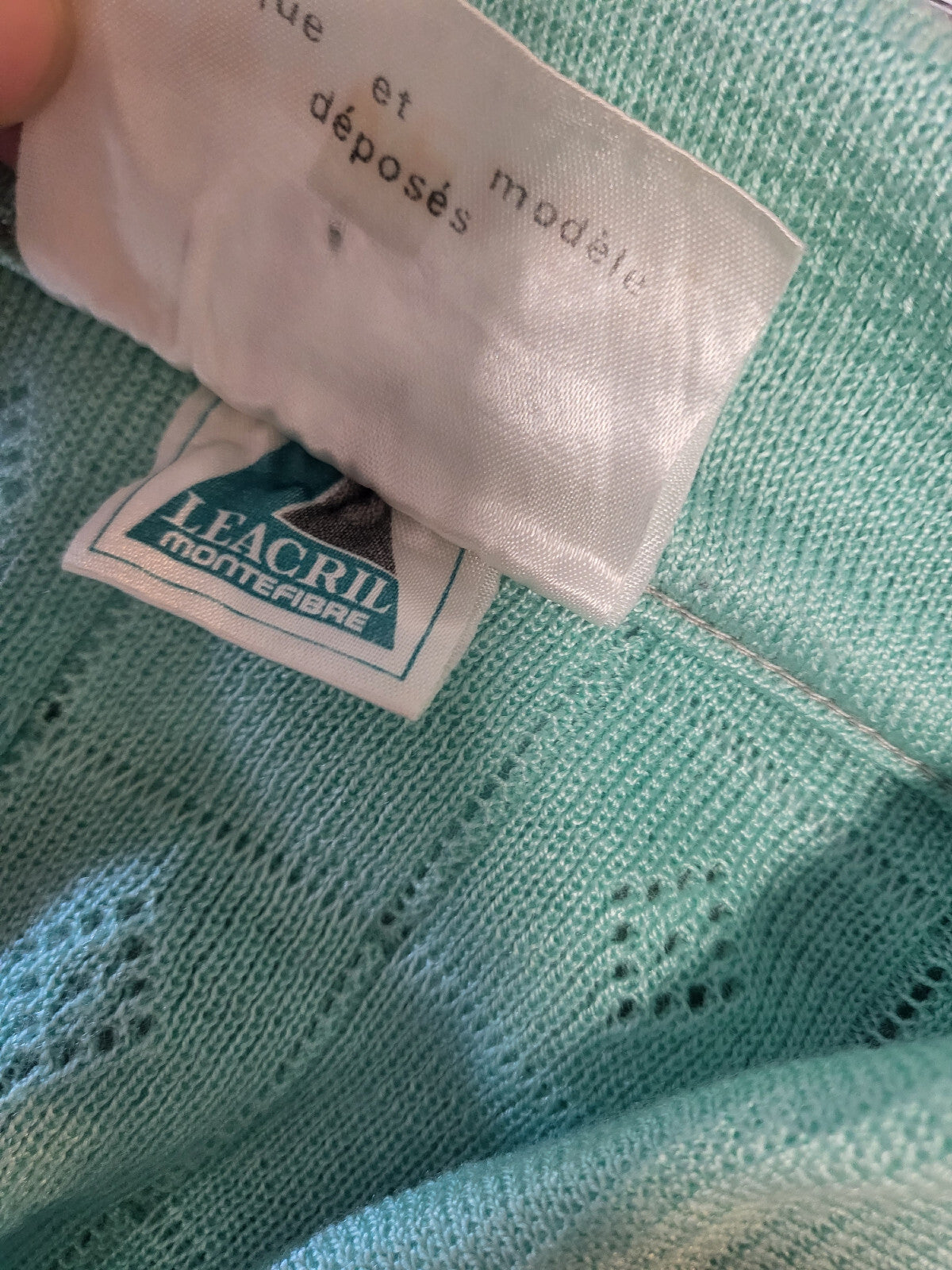 Pur vintage ancien tee shirt vert eau ajouré  petite taille 36/38 B6