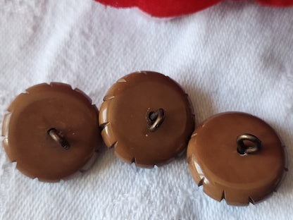 Trio boutons anciens dentelle emprisonnée marron 1,8 cm G16D
