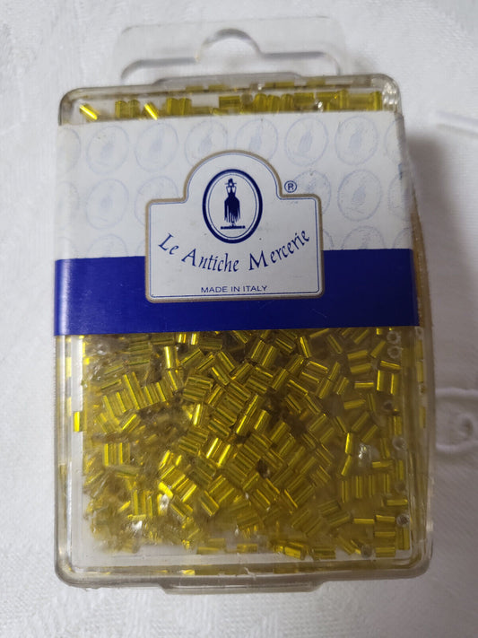 Lot 35 grammes de perles petit tube jaune  n°107 mercerie broderie Lunéville