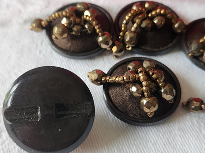 Collection lot 6 boutons  passementerie marron pendants perlé  2,4 cm ref 3569