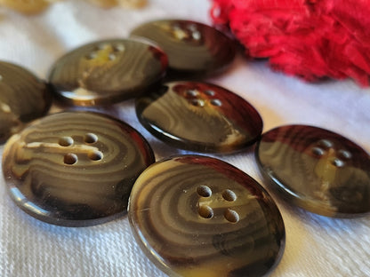 Lot 7 gros  boutons vintage marron veiné à trous 2,5 cm ref 5214