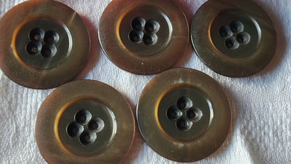 Lot 5 énormes boutons vintage marron nacré trou manteaux 3,4 cm ref 1787