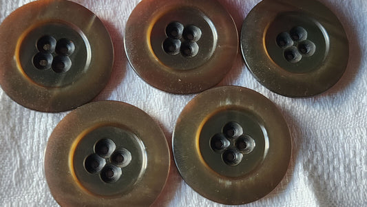 Lot 5 énormes boutons vintage marron nacré trou manteaux 3,4 cm ref 1787