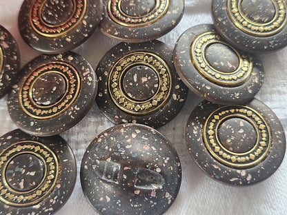 Lot 5 jolis boutons vintage marron moucheté doré pied  2,2 cm ref 2298