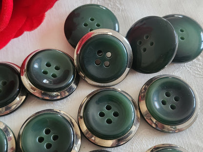 Lot 6 gros boutons vintage vert métal trou  lourd 3 cm ou 30 mm ref 6378 **