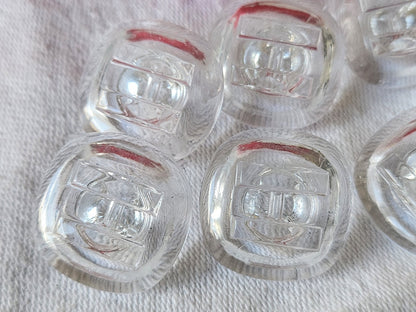 Lot 6 gros boutons en verre anciens vintage transparent 2,1 cm ref 2792