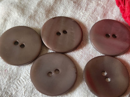 Lot 5 gros boutons vintage en nacre marron  vintage à trous 2,3 cm ref 3203