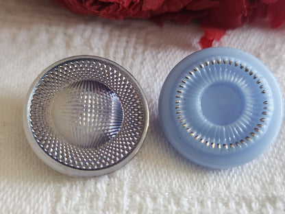 Duo boutons vintage en verre  bleu  1,8 cm G7M