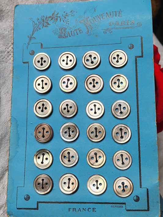 Plaque 24 boutons anciens en nacre gris 1,2 cm année 20/30 N°6
