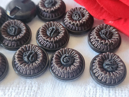 lot 6 boutons anciens vintage passementerie marron gris 1,9 cm ref 626