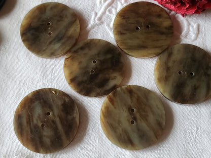 Lot 8 gros boutons anciens Art deco 3,9 cm marron jaspé  XXL ref 828