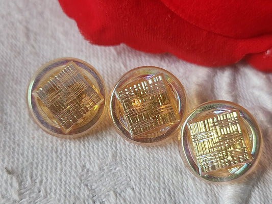 Trio boutons anciens en verre orange vintage mordoré 1,4 cm D9I