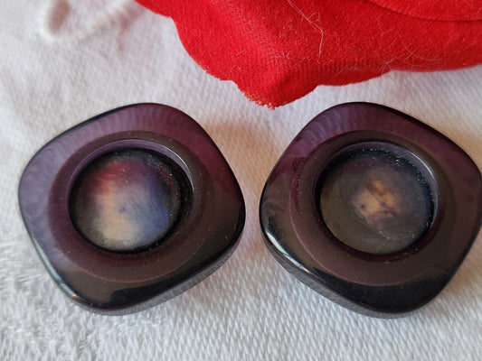 Collection  duo boutons vintage coeur en nacre bleu pied 2,2 cm G17J