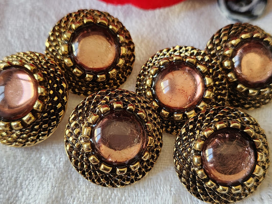 Lot 6 boutons vintage  métal coeur rose doré 2,2 cm pied  ref 973