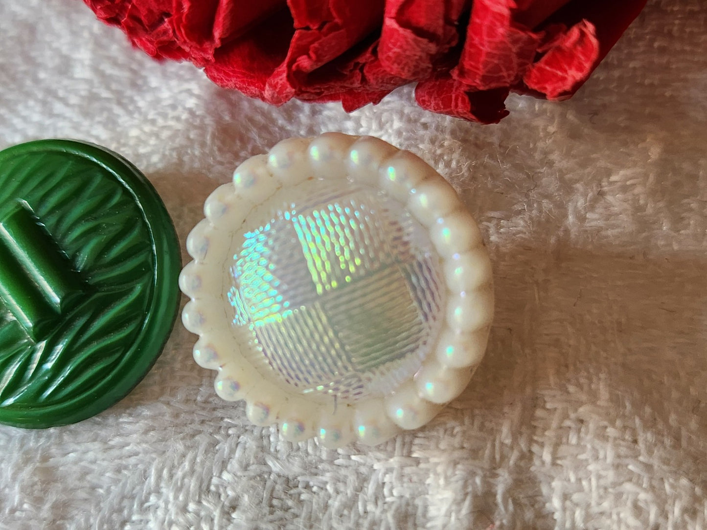 Duo boutons anciens en verre motif coloré  1,8 cm G15B