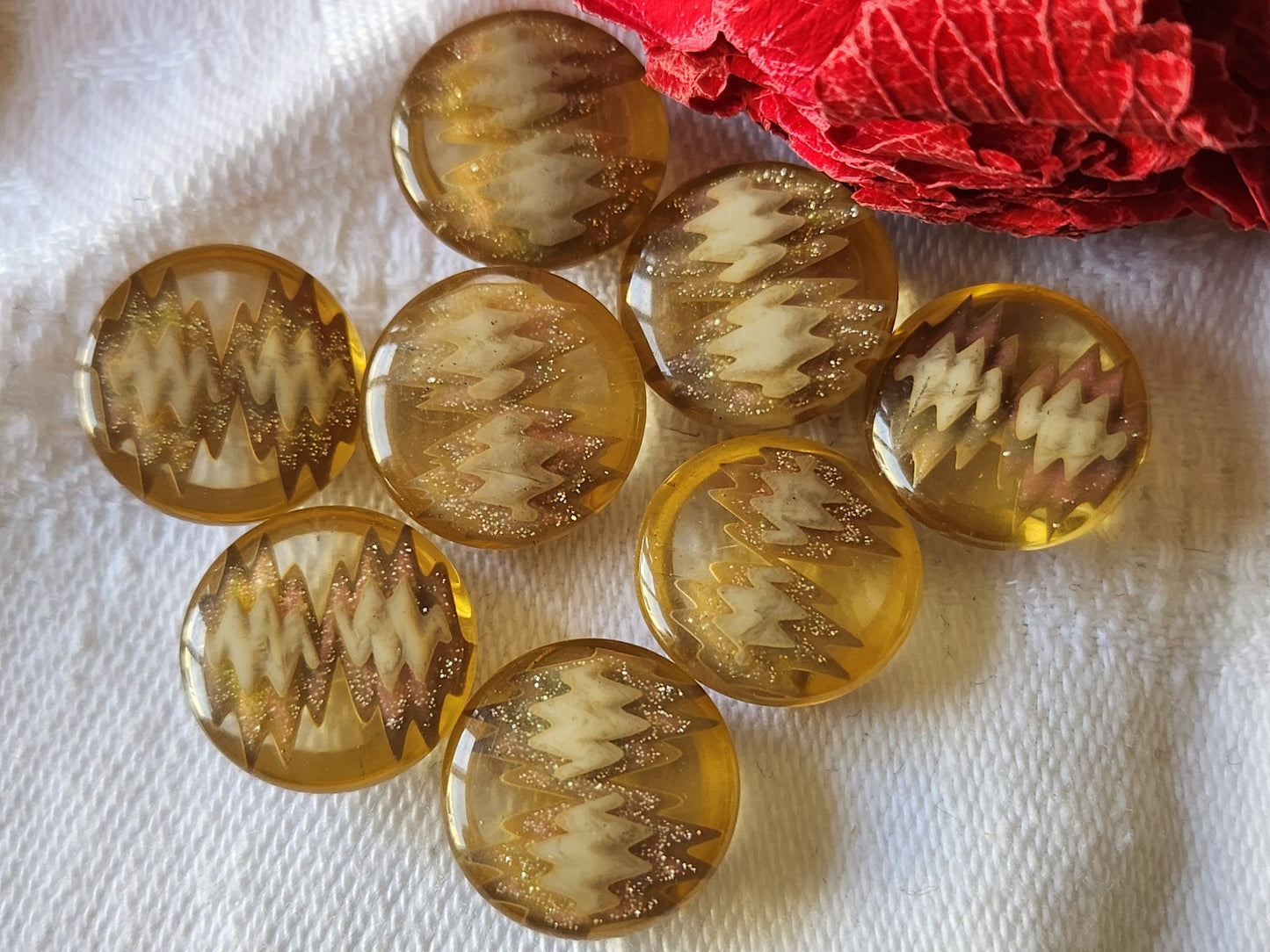 Lot 8 boutons vintage marron inclusion paillette pied 1,4 cm ref 3756