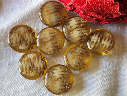 Lot 8 boutons vintage marron inclusion paillette pied 1,4 cm ref 3756