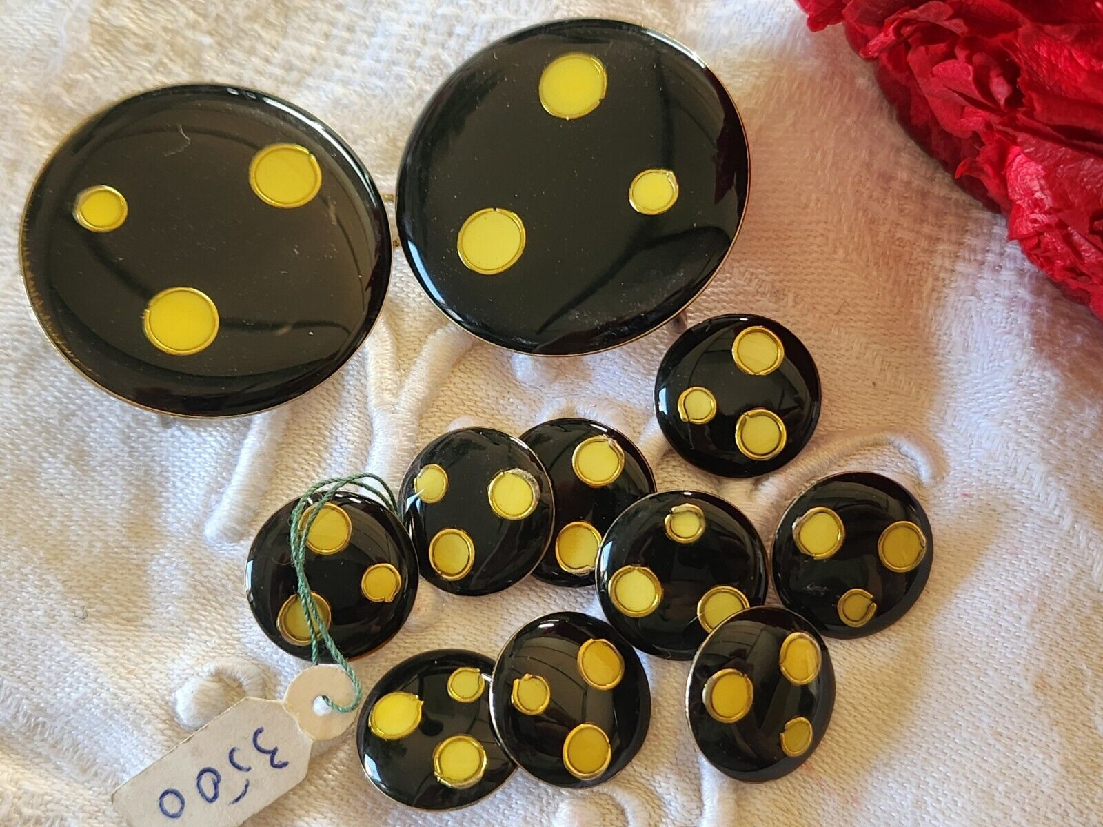 Rare Boucle de ceinture avec ses 10 boutons assortis noir métal ref 0034