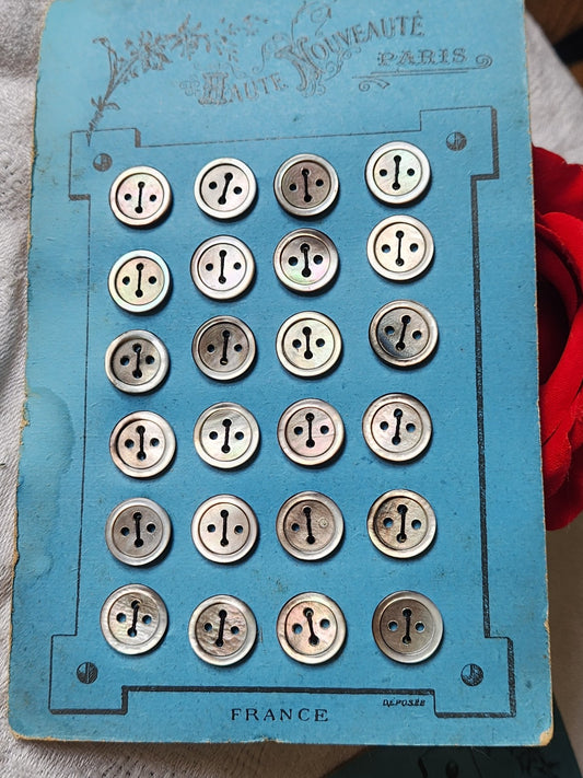 Plaque 24 boutons anciens en nacre gris 1,2 cm année 20/30 N°12
