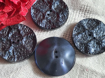 Lot 4 boutons vintage bleu métallisé texturé diamètre  2,6 cm ref 4958