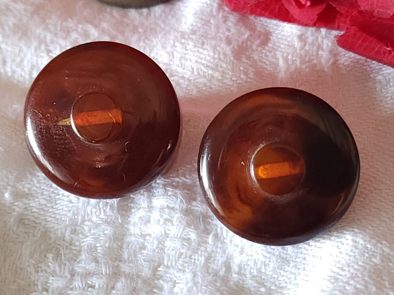 duo boutons vintage ambrés orange effet ecaille 1,9 cm pied D5O