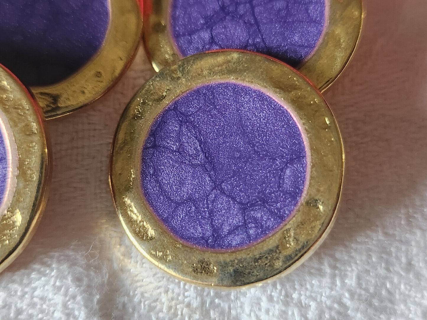 Lot 5 gros boutons vintage métal violet nacré superbe 2,5 cm doré pied ref 4943