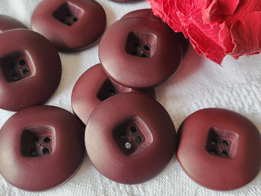 Lot 10 gros boutons vintage marron/lie de vin mat trou 2,5 cm ref 3781