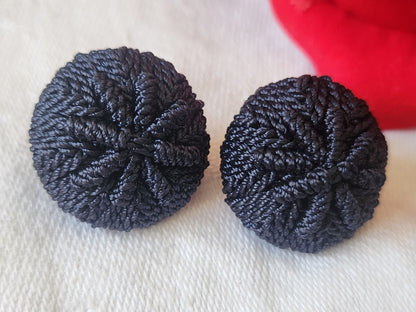 Duo boutons anciens  en passementerie bleu pied 2,1 cm D14J