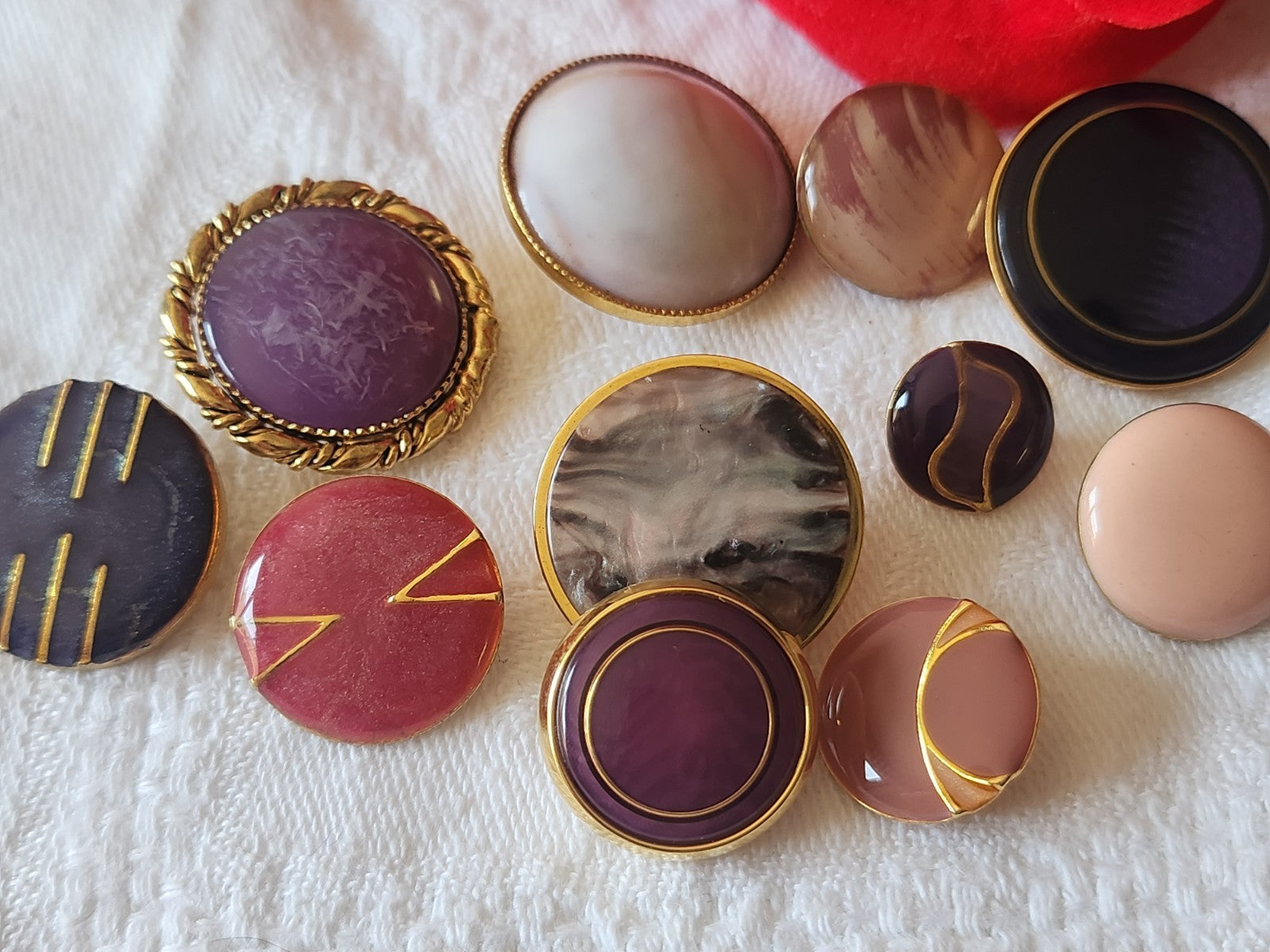 Lot 11 boutons vintage en métal violet rose panaché 1,2 à 2,3 cm ref 6063