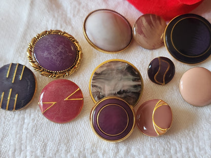 Lot 11 boutons vintage en métal violet rose panaché 1,2 à 2,3 cm ref 6063