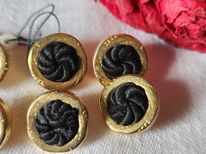Lot 6 boutons vintage métal et passementerie  noir pied 1,4 cm ref 1776
