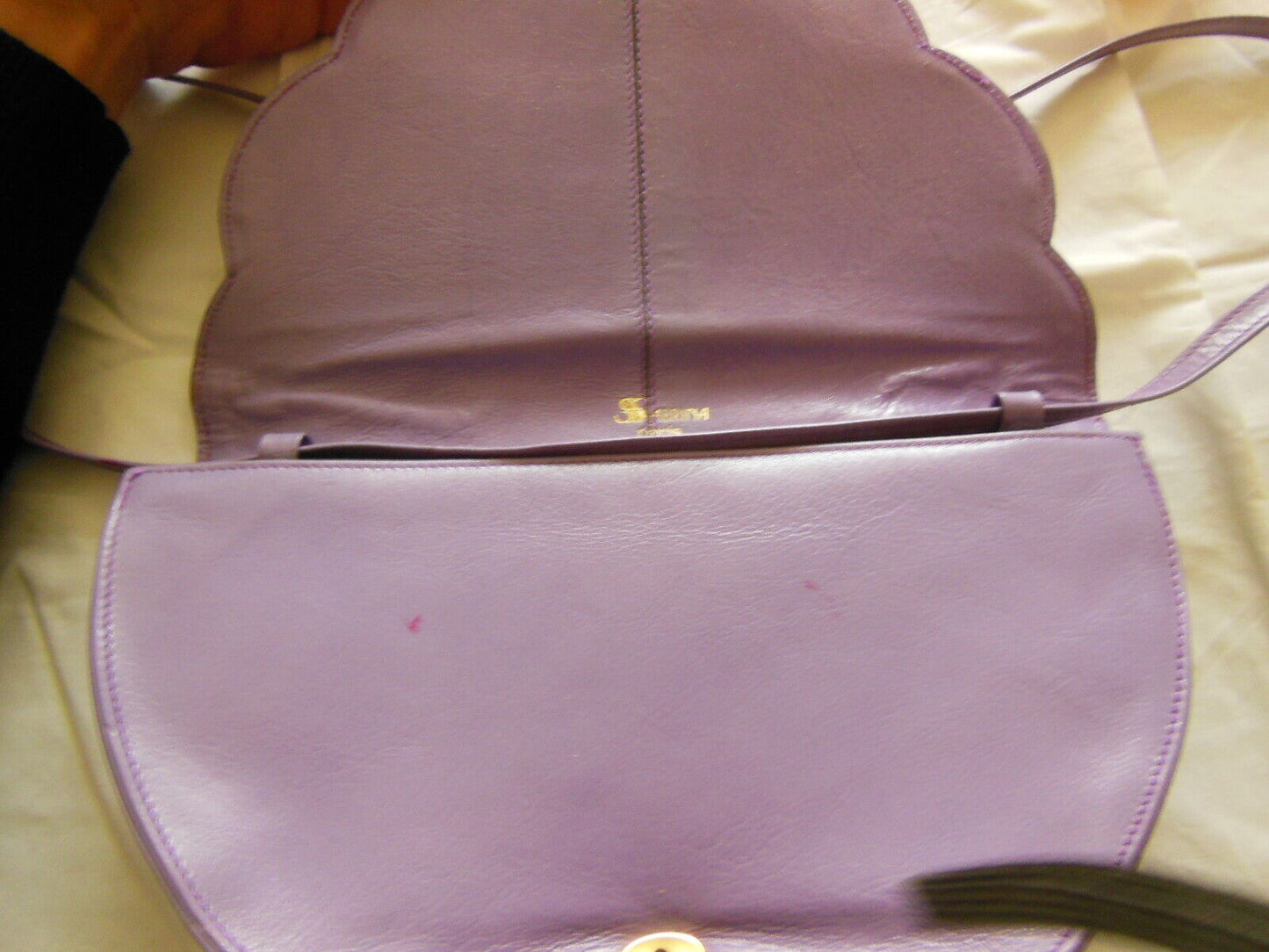 Ancien sac à main vintage violet épaule création Sabrina Paris original retro