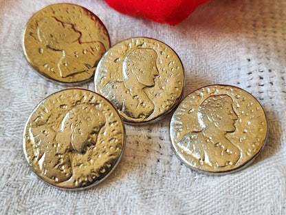 Lot 4 boutons vintage en metal argenté portrait 2,2 cm ref 6024