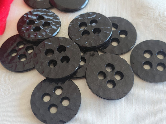 Lot 6 gros boutons vintage noir martelé trous 3,2 cm ou 32 mm ref 6291