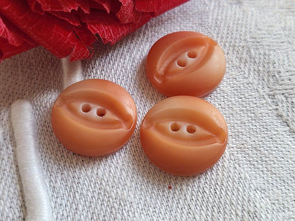 Trio petits boutons anciens en verre orange à trous 1,4  cm G16A