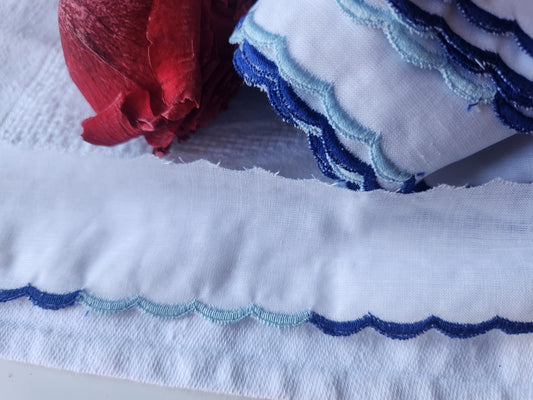 Galon vintage bordure feston bleu 3 mètres sur 4  cm A3