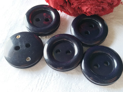 Lot 5 gros  boutons vintage bleu épais bobine vis  3,3 cm trous XXL ref 3743