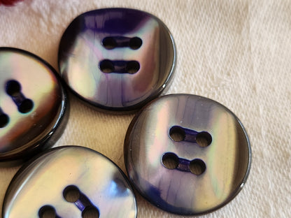 Lot  6 boutons anciens en nacre bleu épais bord 2,2 cm lourd ref  791