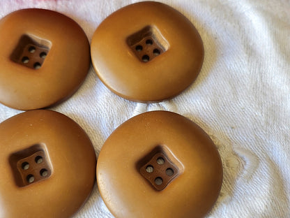 Lot 6 enormes boutons vintage marron mat trous 3,4 cm ref 734