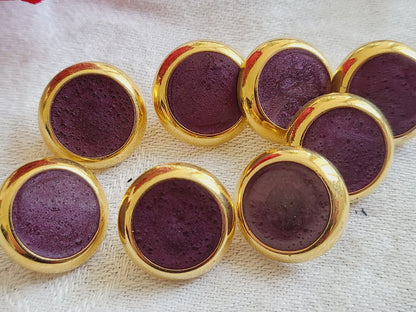 Lot 8 boutons vintage année 80/90 violet  doré acrylique 1,5 cm pied ref 5094