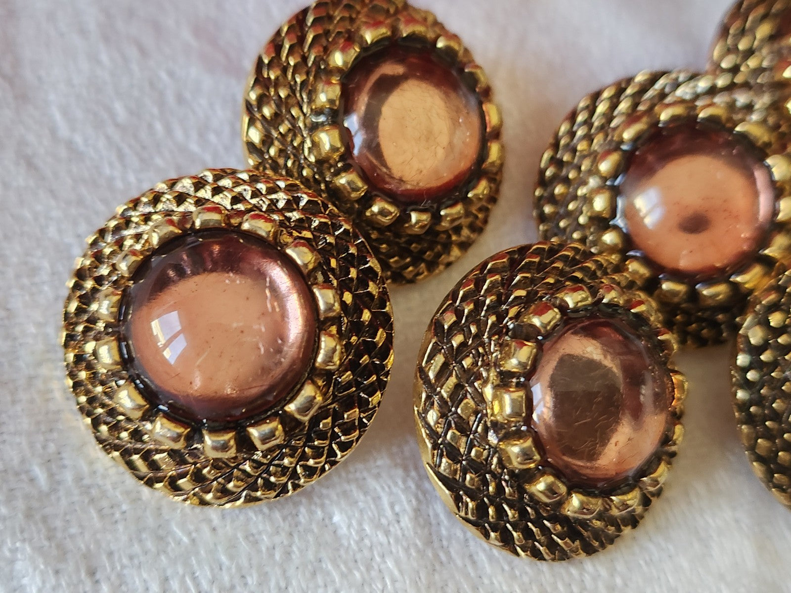 Lot 6 boutons vintage  métal coeur rose doré 2,2 cm pied  ref 973