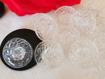 Lot 6 gros boutons en verre transparent relief  21 mm  2,1 cm ref 6642